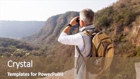  Presentation with middle east dubai mall shopping - Cool new slide set with man binnoculars - middle aged male hiker using backdrop and a violet colored foreground