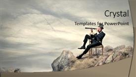  Presentation with businessman standing on mountain top - Presentation theme consisting of man binnoculars - rich businessman sitting background and a soft green colored foreground
