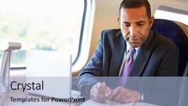  Presentation with train - Presentation with man black suit - businessman commuting to work background and a light blue colored foreground