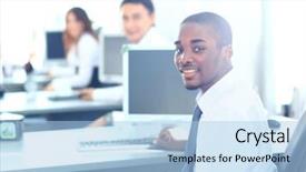  Presentation with displaying - Amazing PPT layouts having man black suit - portrait of a happy african backdrop and a  colored foreground