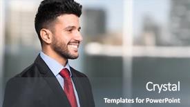  Presentation with portrait of a sleeping sloth - Colorful presentation enhanced with man black suit - smiling businessman portrait backdrop and a gray colored foreground