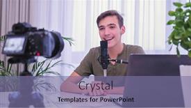  Presentation with online streaming - Colorful presentation theme enhanced with man-blogger-videotapes-his-vlog backdrop and a violet colored foreground