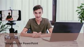  Presentation with online streaming - Presentation theme enhanced with man-blogger-videotapes-his-vlog background and a coral colored foreground