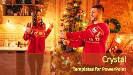  Presentation with love between man and woman - Colorful PPT theme enhanced with man blows up a firecracker backdrop and a tawny brown colored foreground