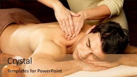  Presentation with masseur doing massage spa - PPT layouts having man body in the spa background and a yellow colored foreground