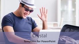  Presentation with online travel - Theme enhanced with man booking online his travel flight and hotel background and a ocean colored foreground