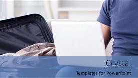  Presentation with online travel - PPT theme consisting of man-booking-online-his-travel background and a teal colored foreground