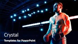  Presentation with red banner - Colorful PPT theme enhanced with man-boxer-in-red-gloves backdrop and a black colored foreground