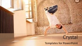  Presentation with break dance - Slides with man break-dancer doing handstand background and a coral colored foreground