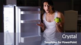  Presentation with fridge - Presentation design featuring man breaking diet at night background and a gray colored foreground