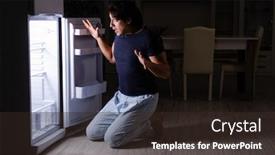  Presentation with fridge - Slide deck having man breaking diet at night near fridge background and a wine colored foreground