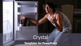  Presentation with fridge - Slide set enhanced with man breaking diet at night near fridge background and a gray colored foreground