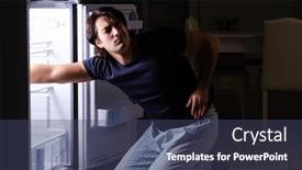 Presentation with fridge - Cool new slide set with man-breaking-diet-at-night backdrop and a ocean colored foreground