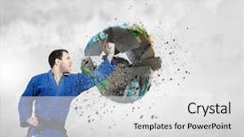  Presentation with planet mars and earth - Slides enhanced with man breaking with leg concrete background and a light gray colored foreground