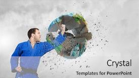  Presentation with karate - Amazing theme having man breaking with leg concrete backdrop and a light gray colored foreground