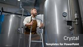  Presentation with factory - Slide set consisting of man-brewer-ascending-ladder-against background and a gray colored foreground