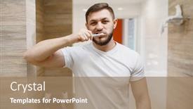  Presentation with hygiene - Slides consisting of man-brushes-his-teeth background and a coral colored foreground