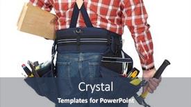  Presentation with construction tools - Presentation theme featuring man builder with construction tools background and a ocean colored foreground