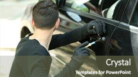  Presentation with sleepy yawning man driving car - Amazing presentation design having man burglar stealing car backdrop and a violet colored foreground