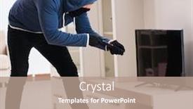  Presentation with house - PPT layouts having man-burglar-stealing-tv-set background and a coral colored foreground
