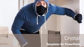  Presentation with house - Audience pleasing slide deck consisting of man-burglar-stealing-tv-set backdrop and a gray colored foreground