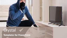  Presentation with house - Beautiful PPT theme featuring man-burglar-stealing-tv-set backdrop and a coral colored foreground