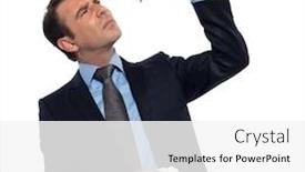  Presentation with cleaning - Amazing presentation theme having man-businessman-myopic-cleaning-glasses backdrop and a white colored foreground