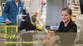  Presentation with grocery store - Audience pleasing presentation design consisting of buying goods in a grocery backdrop and a violet colored foreground