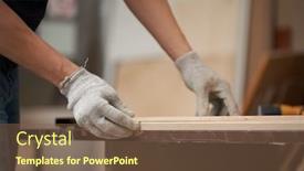  Presentation with carpenter - Theme consisting of man-carpenter-holds-board background and a tawny brown colored foreground