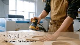  Presentation with carpenter - Presentation featuring man-carpenter-polishing-bar-planks background and a coral colored foreground