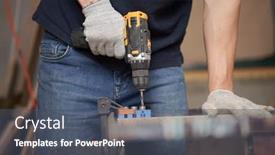  Presentation with drill - PPT layouts with man-carpenter-with-drill background and a dark gray colored foreground