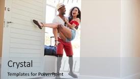  Presentation with honeymoon - Presentation theme having man carries woman over threshold background and a light gray colored foreground