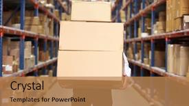  Presentation with warehouse - Beautiful slide set featuring carry - man carrying boxes in warehouse backdrop and a coral colored foreground