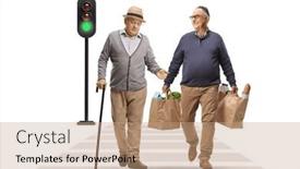  Presentation with grocery - Slide deck enhanced with man-carrying-grocery-bags background and a coral colored foreground