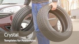  Presentation with tires - Presentation design with man carrying two tires outdoors background and a gray colored foreground