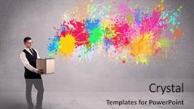 Presentation with spray paint - PPT theme having man cartoon - young smiling business male holding background and a light gray colored foreground