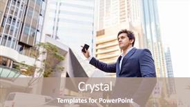  Presentation with taxi cabs new york city - Cool new presentation theme with man catch mobilphone - businessman catching taxi in city backdrop and a  colored foreground