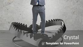  Presentation with risk - Audience pleasing slide deck consisting of man-caught-in-mouse-trap backdrop and a gray colored foreground