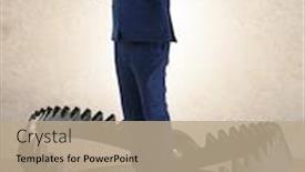  Presentation with risk - PPT theme having man-caught-in-mouse-trap background and a coral colored foreground