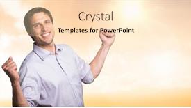  Presentation with success - Audience pleasing presentation theme consisting of man-celebrating-success-in-sunset backdrop and a  colored foreground