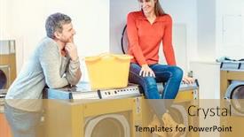  Presentation with laundromat - Amazing presentation theme having man-chats-to-a-woman backdrop and a yellow colored foreground
