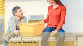  Presentation with laundromat - Audience pleasing slides consisting of man-chats-to-a-woman backdrop and a yellow colored foreground