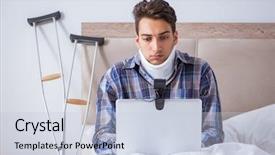  Presentation with bed - PPT theme having man chatting online via webcam background and a  colored foreground