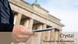  Presentation with close up of young girls - Presentation design consisting of brandenburg gate in berlin germany background and a coral colored foreground