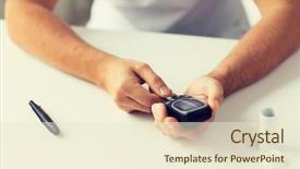  Presentation with glucometer - Slides having man checking blood sugar background and a cream colored foreground