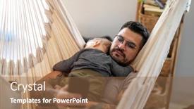  Presentation with little man baby - Colorful presentation theme enhanced with man-checking-his-phone backdrop and a tawny brown colored foreground