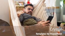  Presentation with sleeping baby - Presentation theme having man-checking-his-phone background and a tawny brown colored foreground