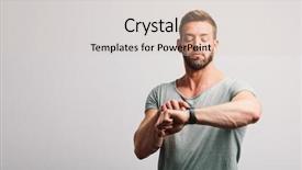 Presentation with wearable - Amazing PPT theme having man checking his smartwatch wearable backdrop and a soft green colored foreground