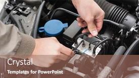  Presentation with engine - Slides enhanced with man checking the engine of his car close up background and a violet colored foreground