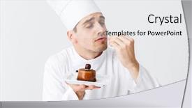  Presentation with pastry chef - PPT theme consisting of man chef cook wearing uniform background and a sky blue colored foreground